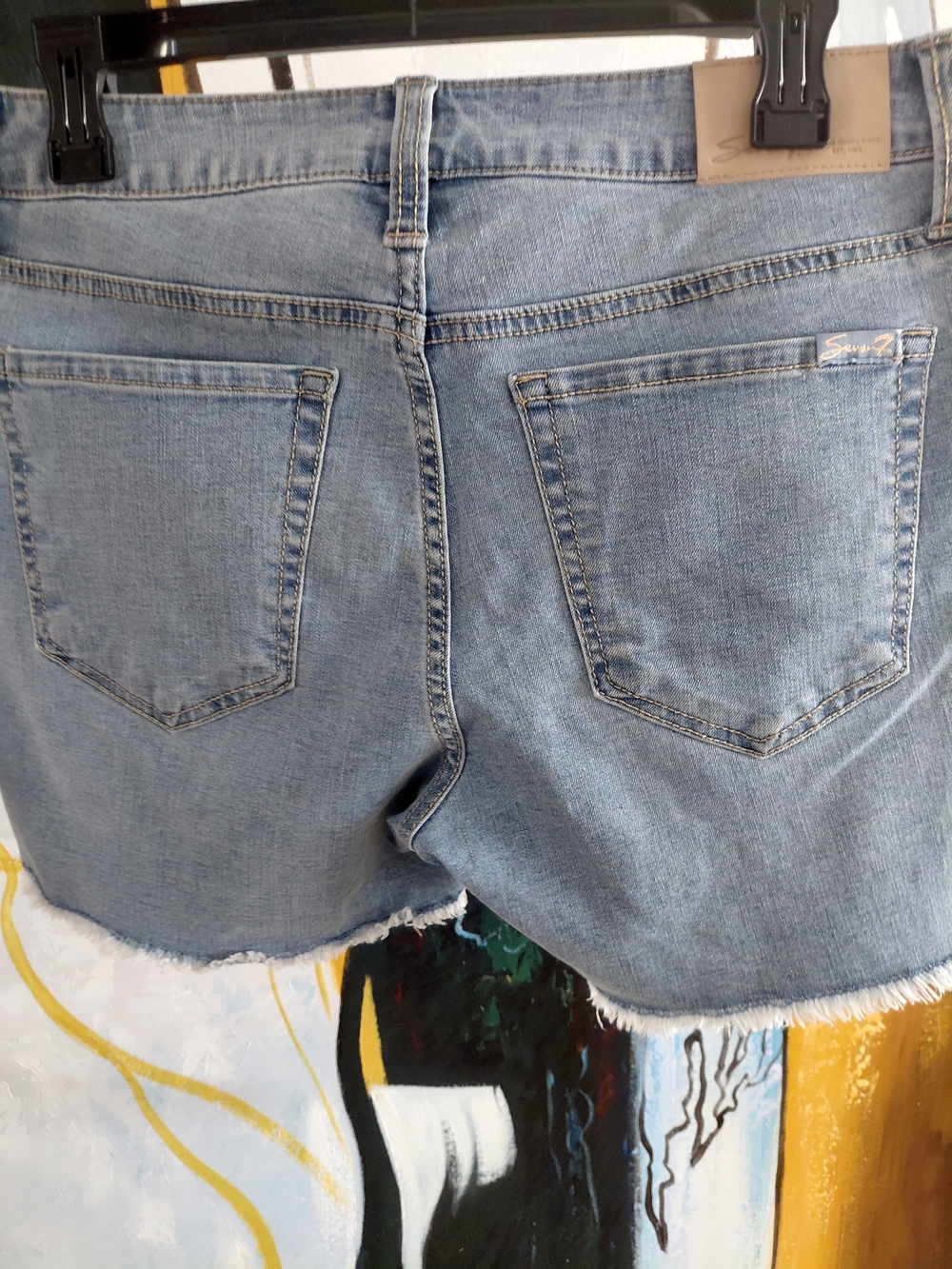 SEVEN7 Light Blue Denim Cutoff Shorts with Frayed Hem